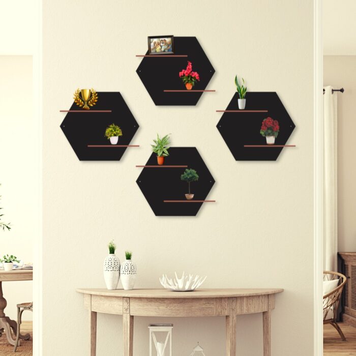 Double Hexa shelves Pack of Four  wall art Style Modern Design Decoration